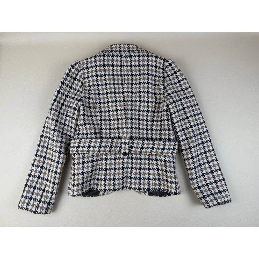 Better B Medium Blazer Houndstooth Dark Academia Wool Blend Belted Jacket